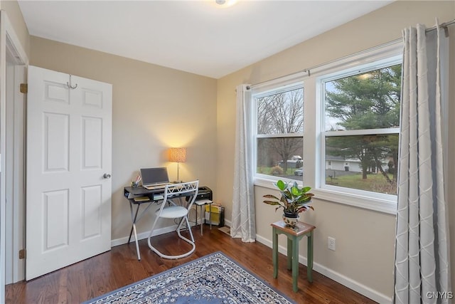 office area with dark hardwood / wood-style flooring