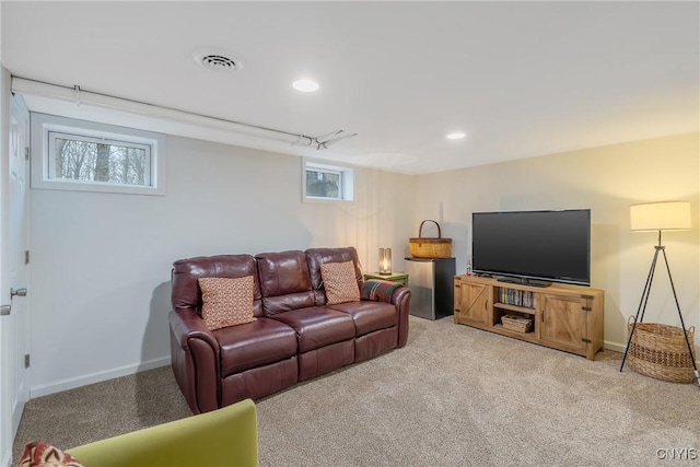 living room with light carpet