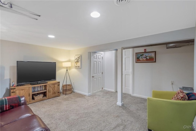 living room with light carpet