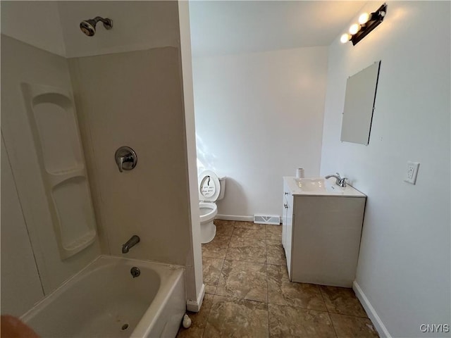 full bathroom featuring vanity, toilet, and tub / shower combination