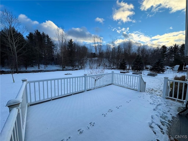 view of snow covered patio