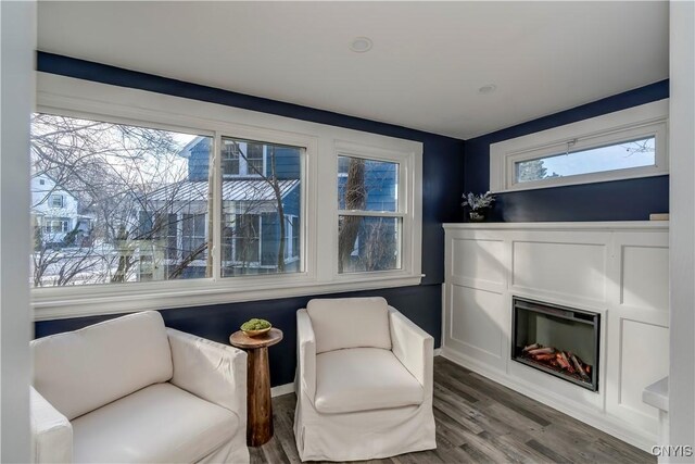 sitting room with wood-type flooring