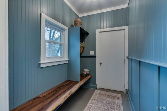 mudroom with ornamental molding