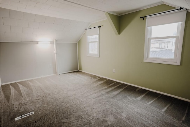 additional living space with carpet flooring and vaulted ceiling