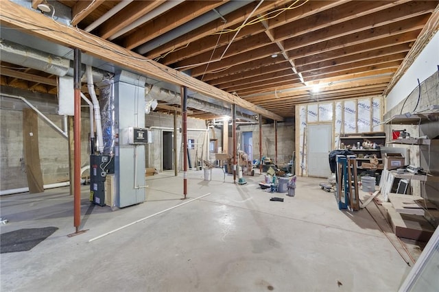 basement with heating unit