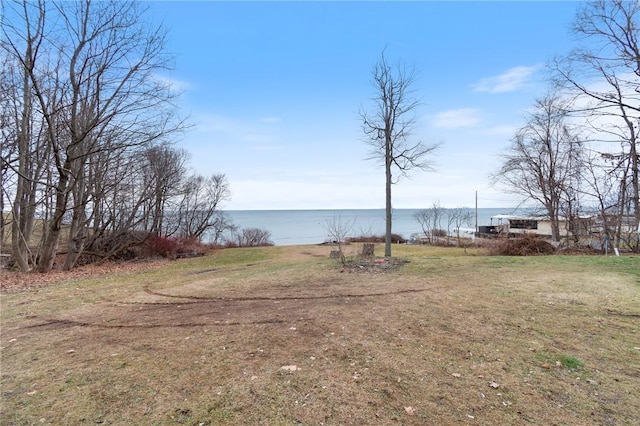 view of yard with a water view