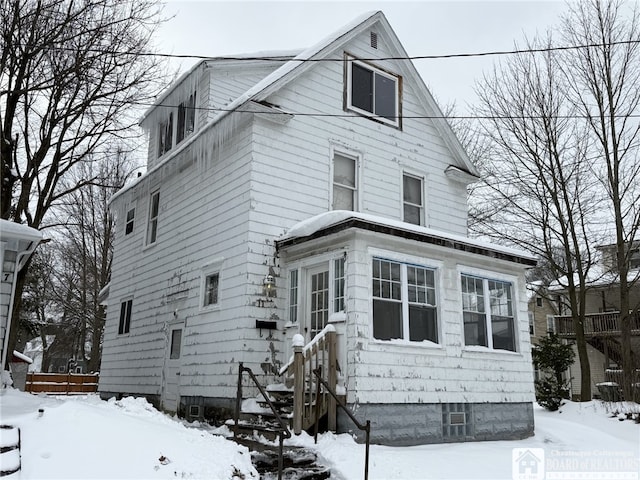 view of snow covered exterior