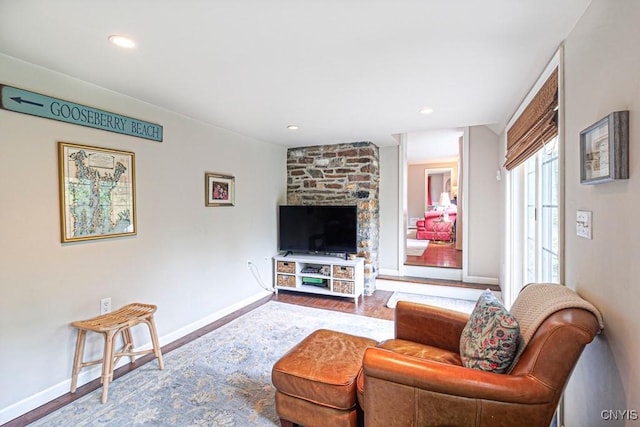 living room with hardwood / wood-style flooring