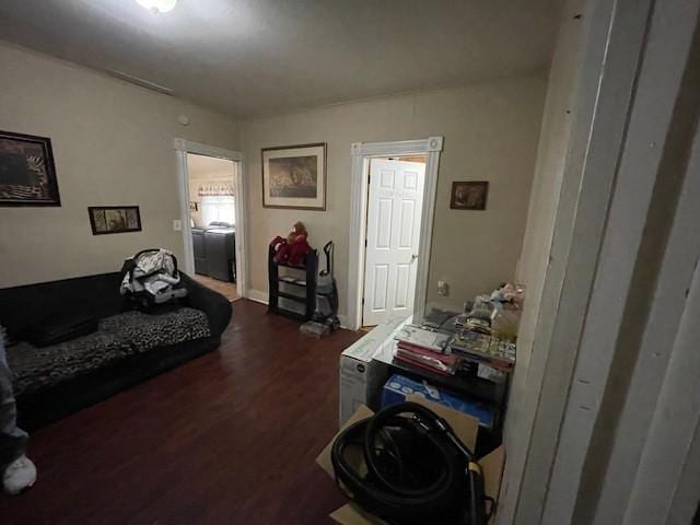 interior space with dark wood-type flooring