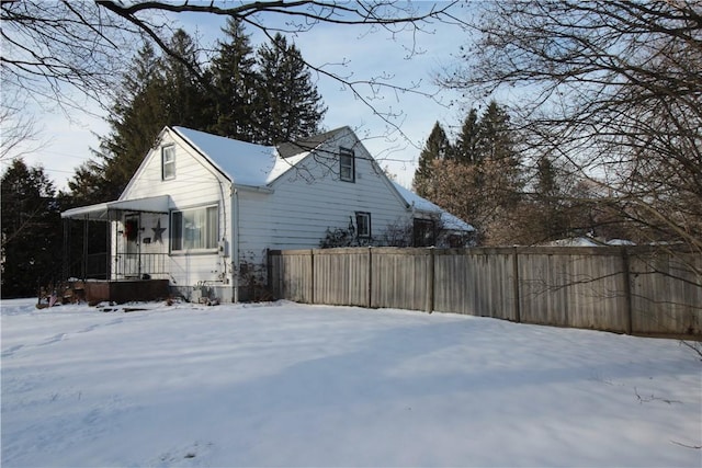 view of snow covered exterior