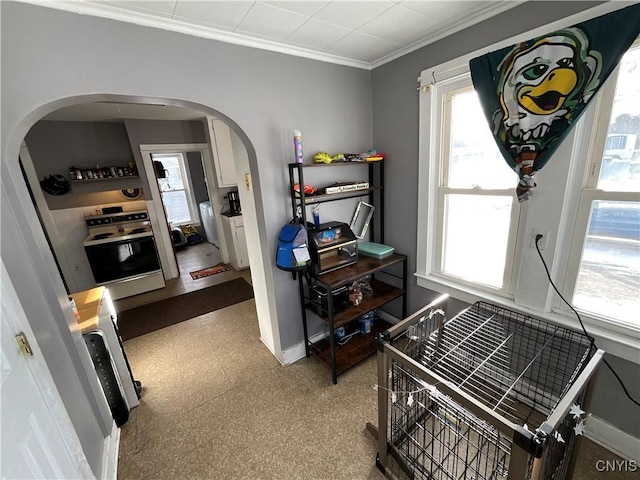 interior space featuring crown molding