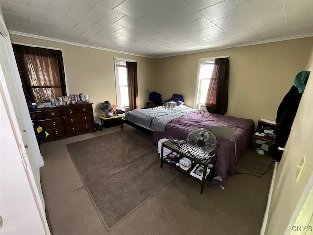 bedroom with multiple windows and ornamental molding