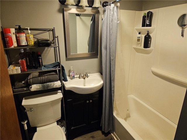 full bathroom featuring vanity, toilet, and shower / bath combo with shower curtain