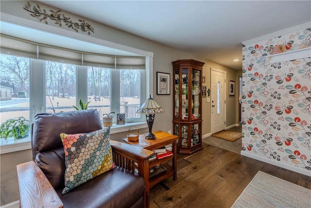 interior space with dark hardwood / wood-style floors