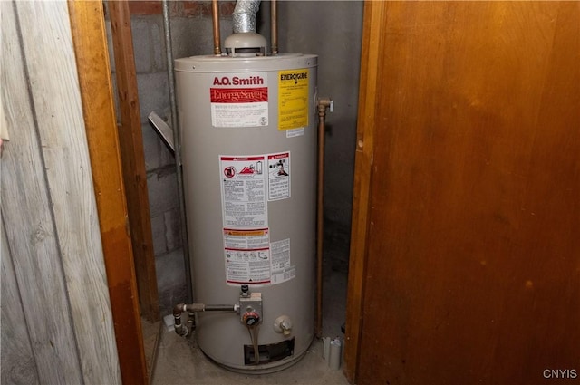 utility room with water heater