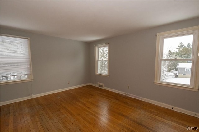 empty room featuring wood-type flooring and a healthy amount of sunlight