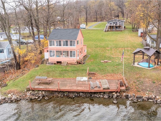 bird's eye view featuring a water view