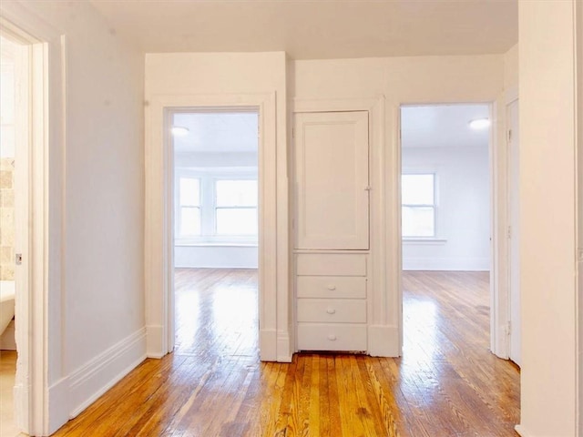 hall with plenty of natural light and light wood-type flooring