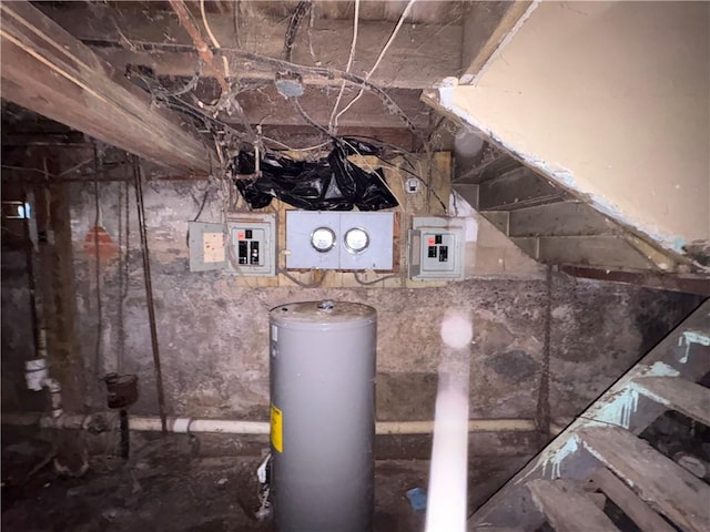 utility room featuring electric panel and electric water heater