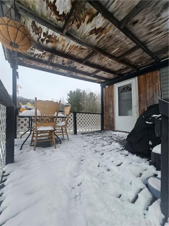 view of snow covered patio