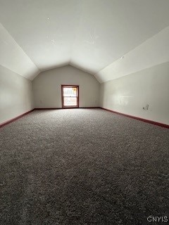 additional living space featuring carpet and vaulted ceiling