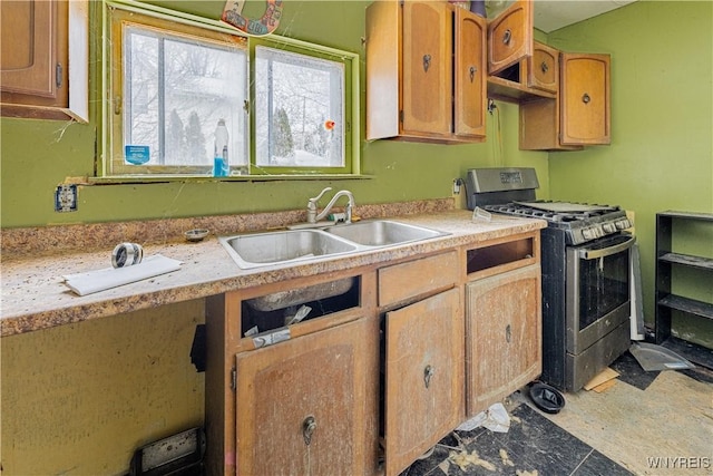 kitchen with sink and stainless steel gas range