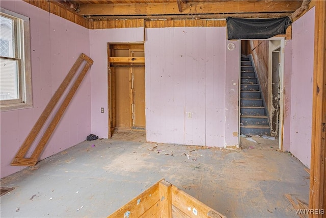 basement with wood walls