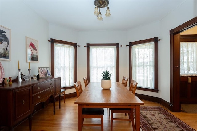 dining area with light hardwood / wood-style flooring