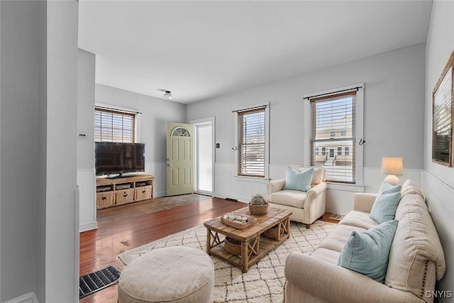 living room with light hardwood / wood-style floors and plenty of natural light