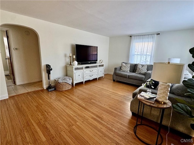 living room featuring light wood-type flooring