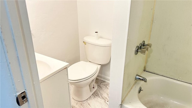 full bathroom with vanity, toilet, and bathing tub / shower combination