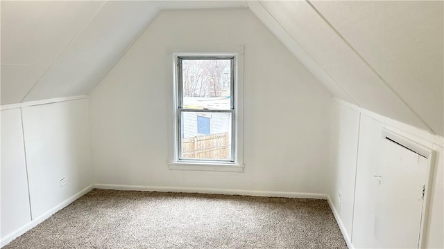 additional living space with carpet flooring and vaulted ceiling