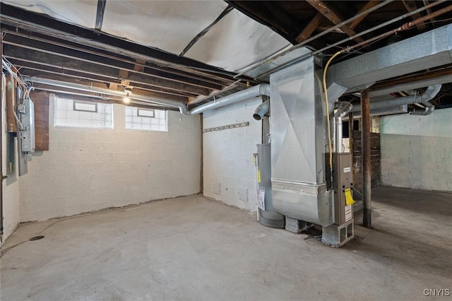 basement with heating unit