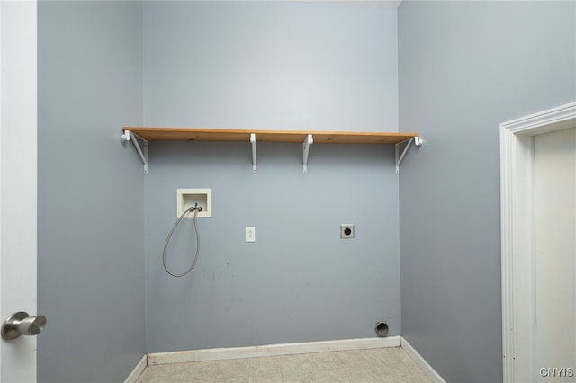 washroom featuring hookup for a washing machine, laundry area, hookup for an electric dryer, and baseboards