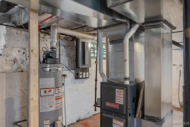 utility room with electric panel and water heater