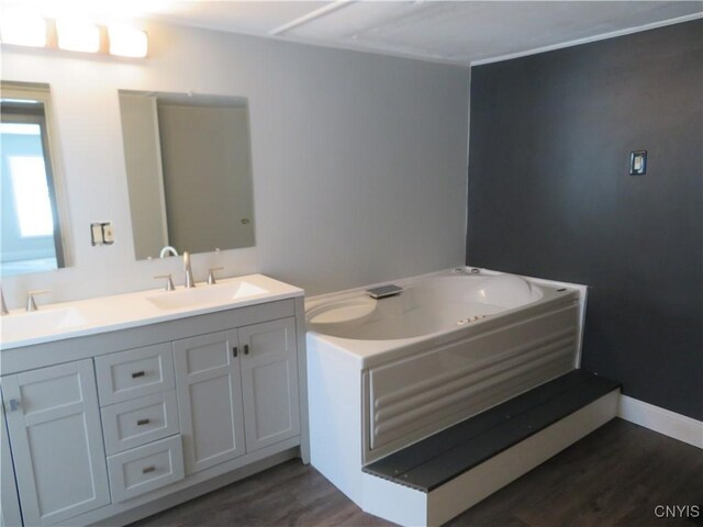 bathroom featuring wood-type flooring and vanity