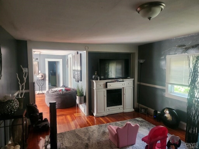 living room with light hardwood / wood-style floors