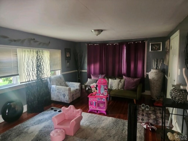 interior space with dark wood-type flooring