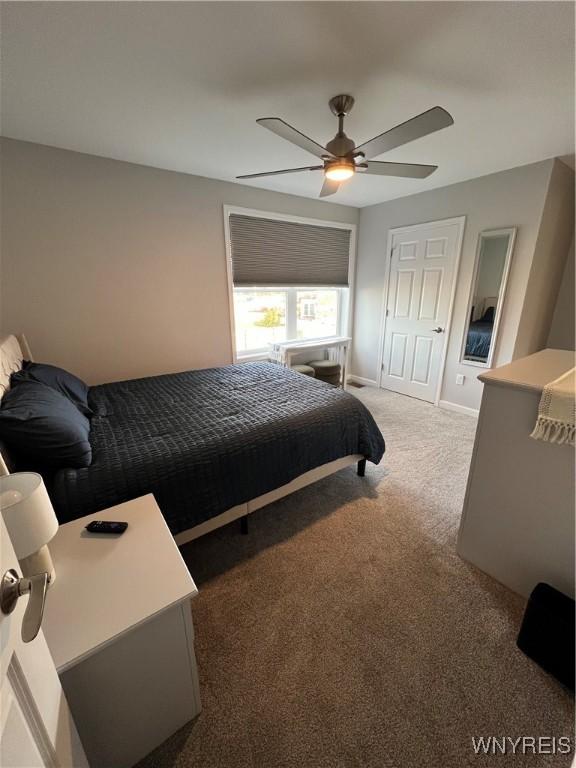 8977 Iroquois St, Evans, NY 14006 - bedroom featuring ceiling fan and carpet floors
