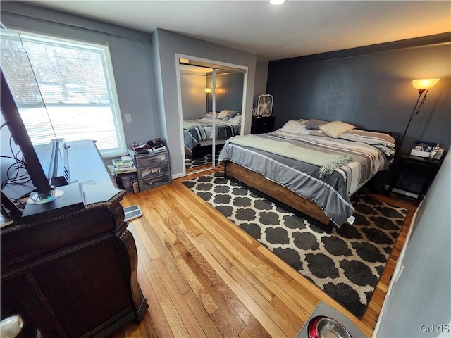 bedroom featuring a closet and wood-type flooring