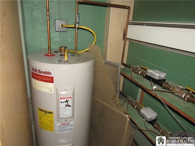 utility room with electric water heater