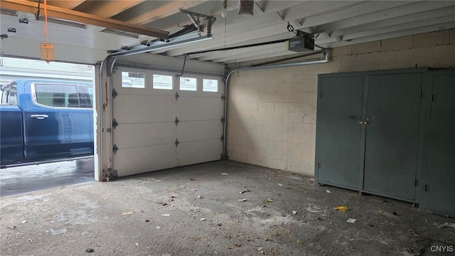 garage with a garage door opener