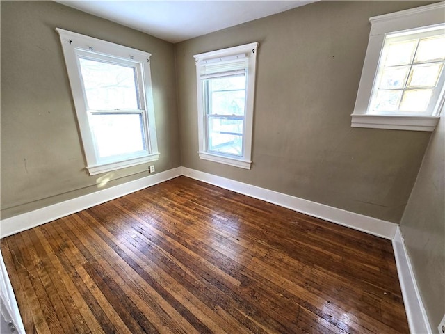 spare room with a wealth of natural light and wood-type flooring