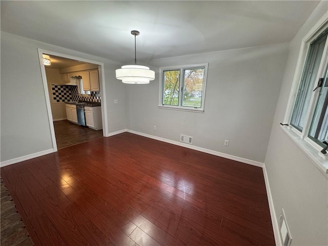 unfurnished dining area with dark hardwood / wood-style flooring