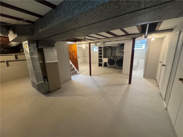 basement with washer and dryer