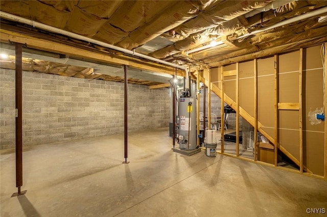 basement featuring water heater