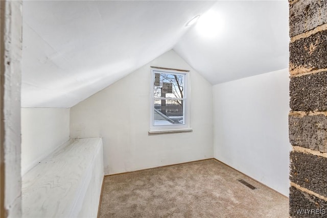 additional living space featuring light carpet and vaulted ceiling