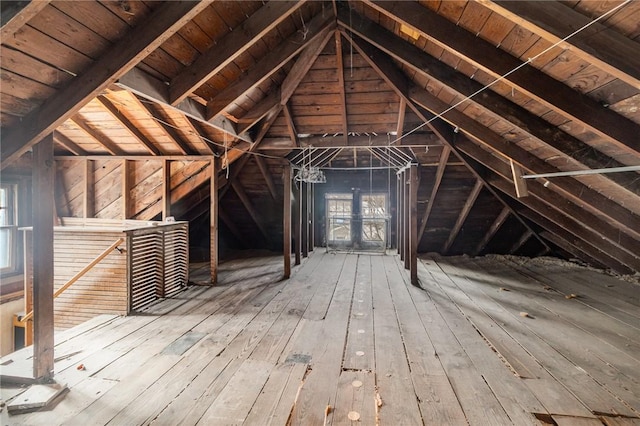 view of unfinished attic