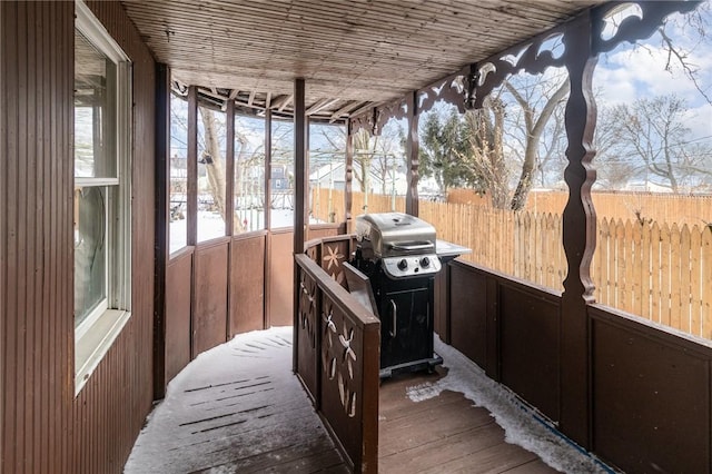 exterior space with wooden ceiling