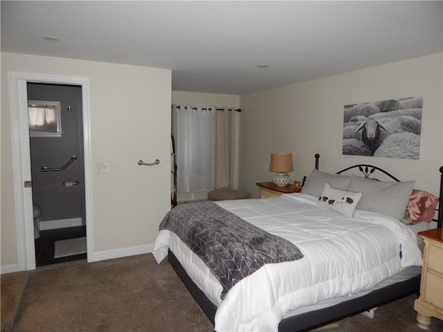 bedroom featuring dark colored carpet